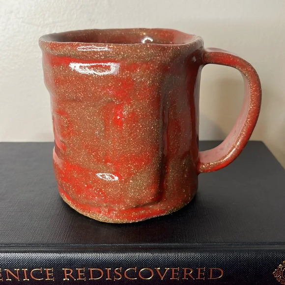 Packer Road Studios Pottery Red Brick Design M & G Brutalist Stoneware Mug - Picture 1 of 6